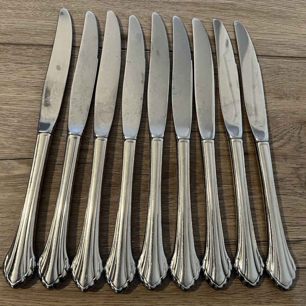 9 Dinner Knives Hollow Oneida Community CLARETTE Stainless Steel 9"